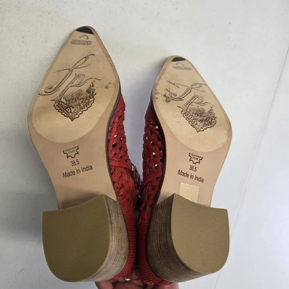 Free people In The Loop Red Leather Woven ankle  Boots - Picture 9 of 15